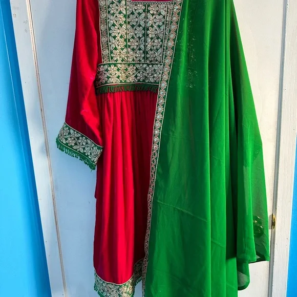 green emerald velvet dress Shabnoor Green Afghan Dress